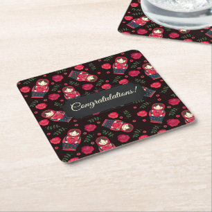 Customisable Matreshka Square Paper Coaster