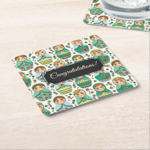 Customisable Matreshka Square Paper Coaster