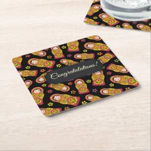 Customisable Matreshka Square Paper Coaster
