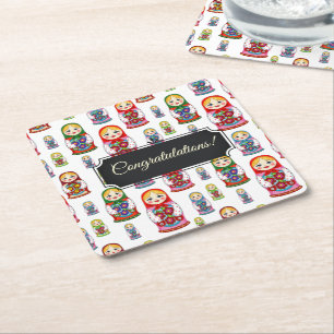 Customisable Matreshka Square Paper Coaster