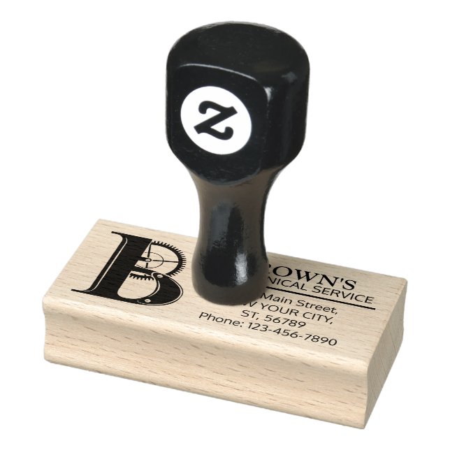 Customisable Mechanical monogram. Initial "B" Rubber Stamp (Stamp)