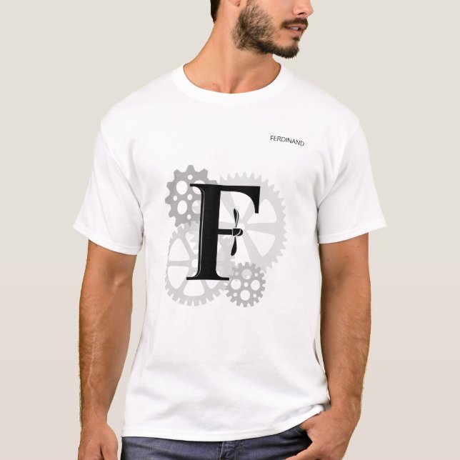 Customisable Mechanical monogram. Initial "F" T-Shirt (Front)