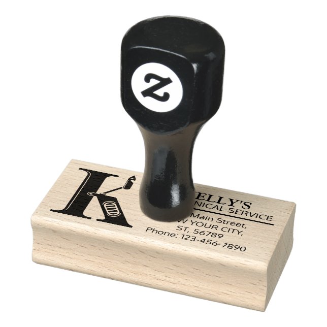 Customisable Mechanical monogram. Initial "K" Rubber Stamp (Stamp)