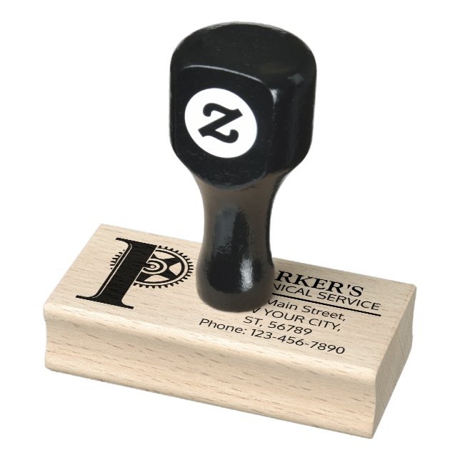 Customisable Mechanical monogram. Initial "P" Rubber Stamp (Stamp)
