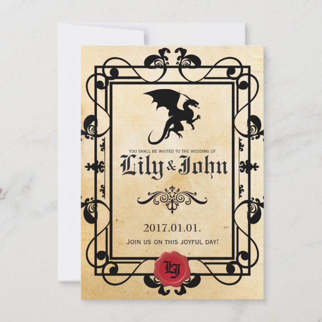 Customisable Mediaeval  Dragon Invitation (Front)
