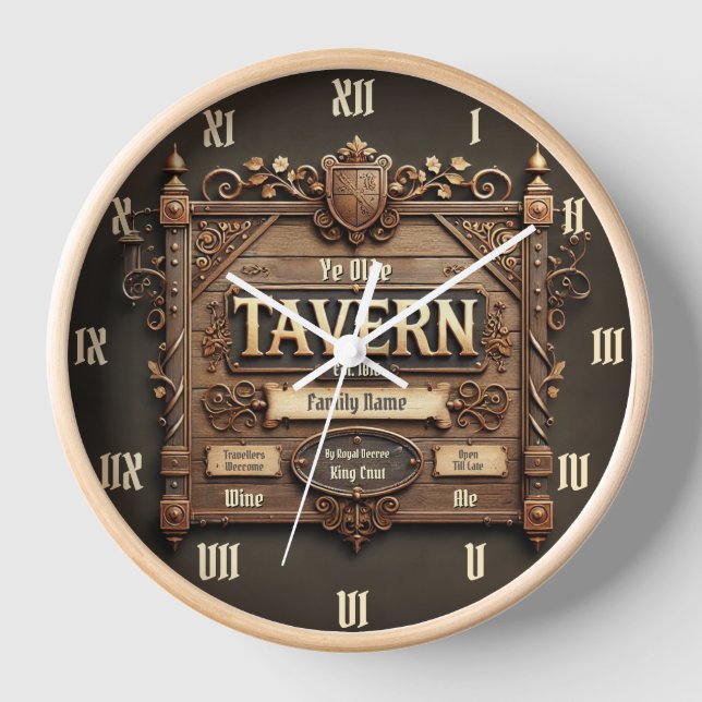 Customisable Medieval Tavern Wall Clock (Front)