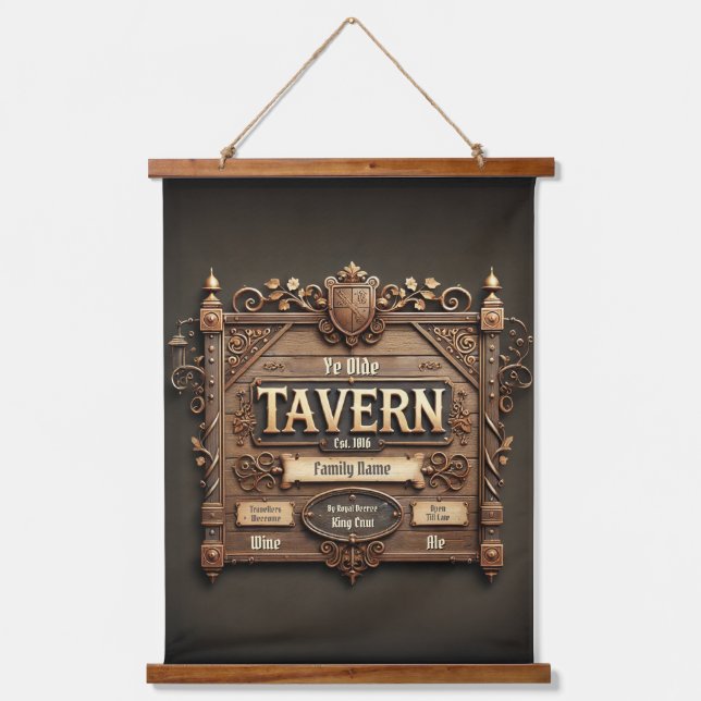 Customisable Medieval Tavern Wood Topped Wall Hanging Tapestry (Front)