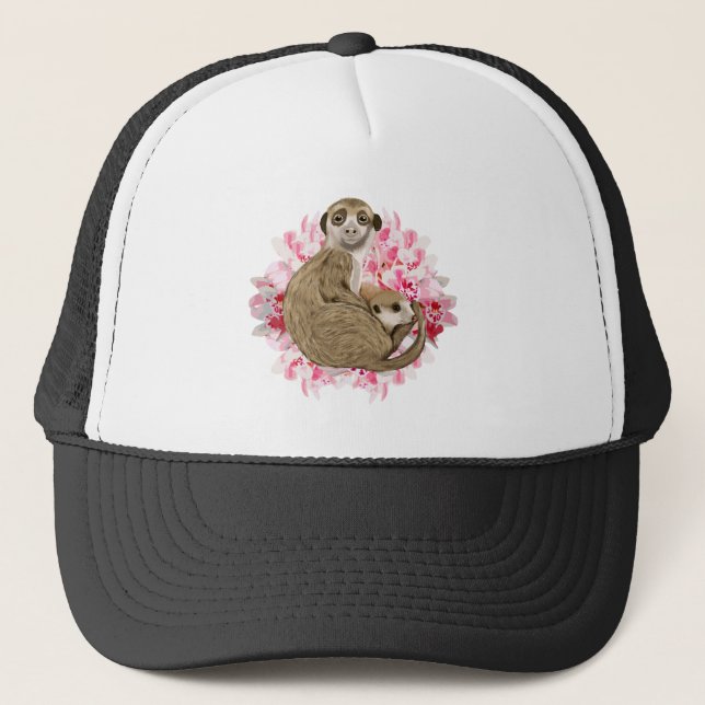 Customisable Meerkat Momma and Baby Trucker Hat (Front)