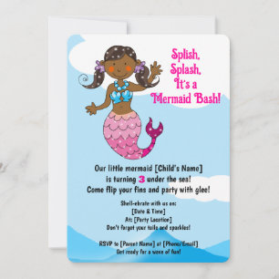 Customisable Mermaid Birthday Design Dark Hair   Invitation