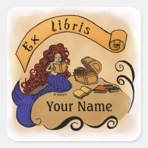 Customisable Mermaid bookplate / ex libris Square Sticker