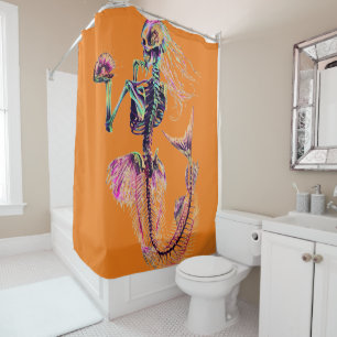 customisable mermaid skeleton shower curtain