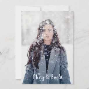 Customisable Merry and Bright Boho Feathers Holiday Card
