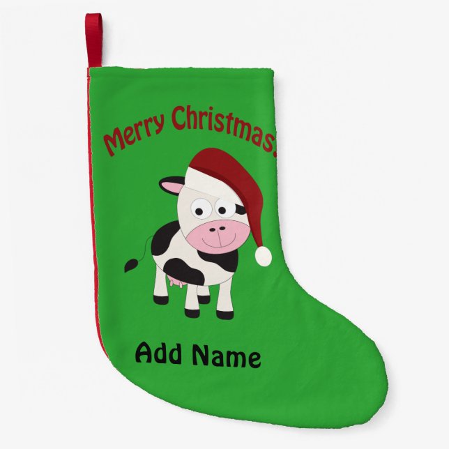 Customisable Merry Christmas Cow Small Christmas Stocking (Front)