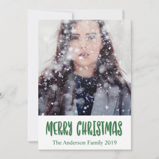 Customisable Merry Christmas in Green Script Holiday Card (Front)