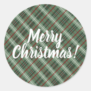 Customisable Merry Christmas Plaid Classic Round Sticker
