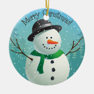 Customisable Merry Christmas Snowman Ceramic Tree Decoration