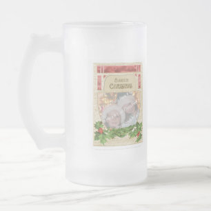 Customisable Merry Christmas Vintage Stained Glass Frosted Glass Beer Mug