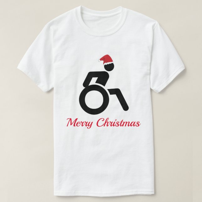 Customisable Merry Christmas w/ Wheelchair & Hat T-Shirt (Design Front)
