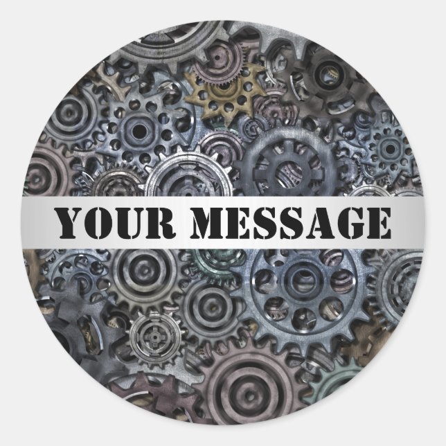 Customisable Metal Gear Steampunk Design Classic Round Sticker (Front)