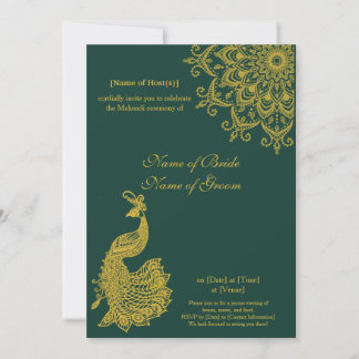 Customisable Metallic Gold Emerald Mehendi Indian Invitation