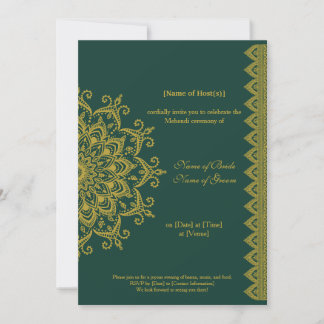 Customisable Metallic Gold Emerald Mehendi Indian Invitation