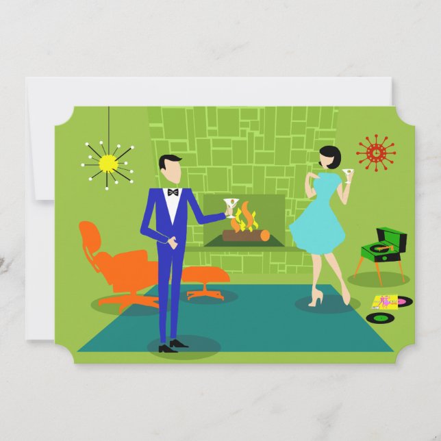 Customisable Mid Century Modern Couple Invitation (Front)