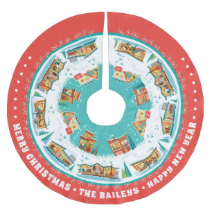 Customisable Mid-Century Modern Houses Brushed Polyester Tree Skirt