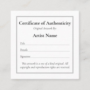 Customisable Mini Certificate of Authenticity Art