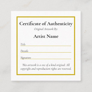 Customisable Mini Certificate of Authenticity Art