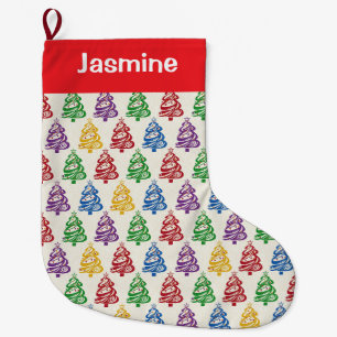 Customisable Minimal Colourful Christmas Tree Large Christmas Stocking