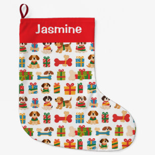 Customisable Minimal Colourful Xmas Tree Pet Large Christmas Stocking