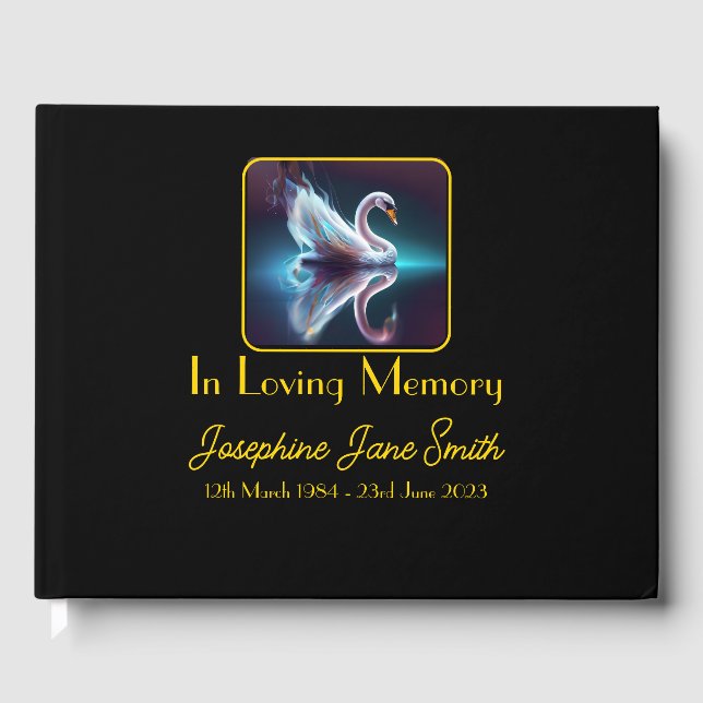 Customisable Minimal Funeral Memorial Guest Swan Guest Book (Front)