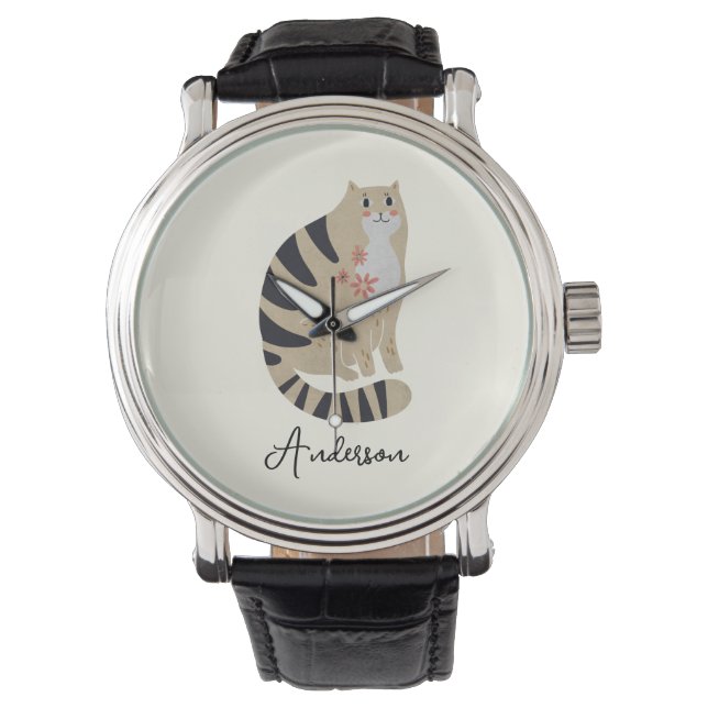 Customisable Minimalist Cute Smiling Cat  Watch (Front)