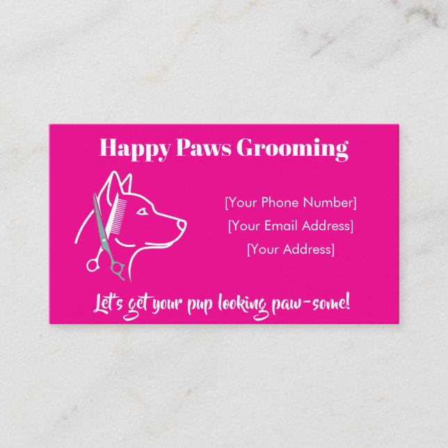Customisable Minimalist Dog Grooming Business Card (Front)