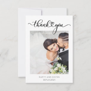 Customisable Minimalist Script Heart Wedding Photo Thank You Card
