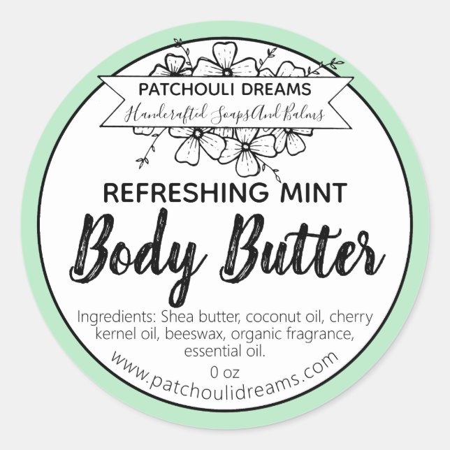 Customisable Mint Body Butter Label Handmade (Front)