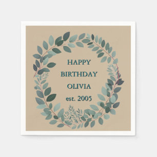 Customisable Mocha mousse brown Watercolor Leaf Napkin