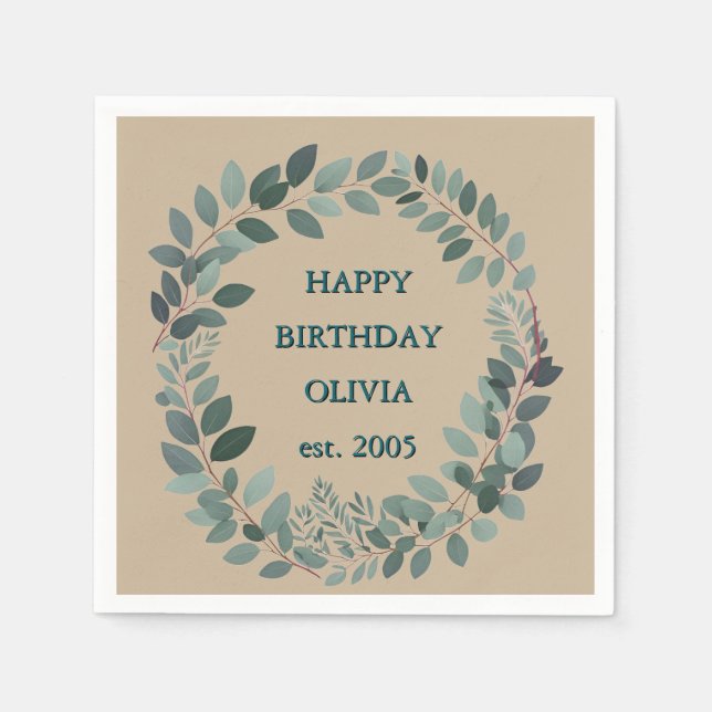 Customisable Mocha mousse brown Watercolor Leaf  Napkin (Front)
