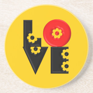 Customisable Mod Pop Puffy Floral LOVE Square Coaster