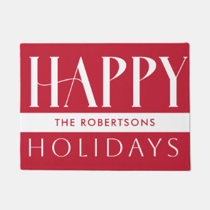 Customisable Modern Happy Holidays Red  Doormat