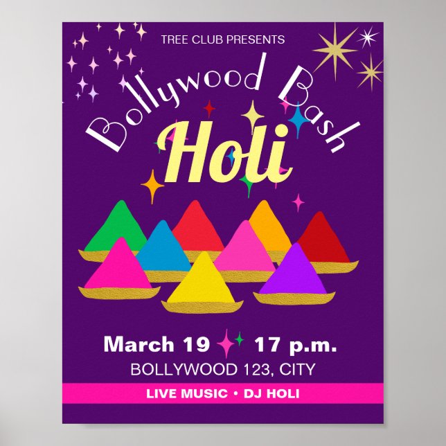 Customisable Modern Hindu Holi Festival Colours  Poster (Front)