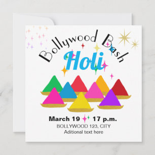Customisable Modern Holi Festival Colours White Invitation