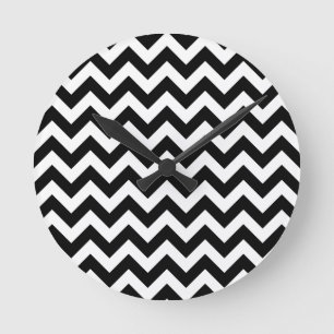 Customisable Modern Large White & Black Chevrons Round Clock