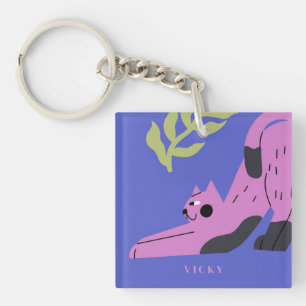 Customisable Modern Pink Kitty Cat Key Ring