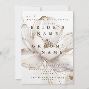 Customisable Modern White Magnolia Gold Wedding Invitation
