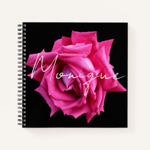 Customisable Monique name hot pink rose floral  Notebook