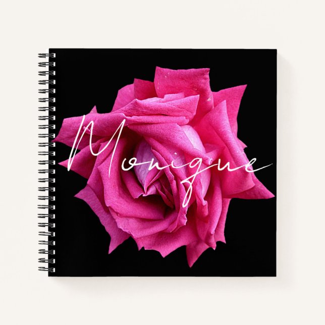 Customisable Monique name hot pink rose floral  Notebook (Front)