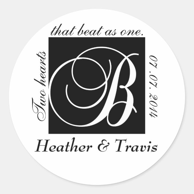 Customisable Monogram B Wedding Sticker Black (Front)