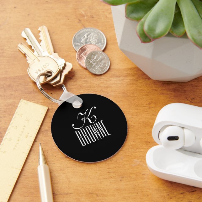 Customisable Monogram Black and White Design |  Key Ring (Desk)