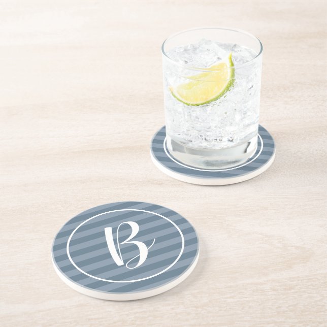 Customisable Monogram Blue Stripes Coaster (Side)